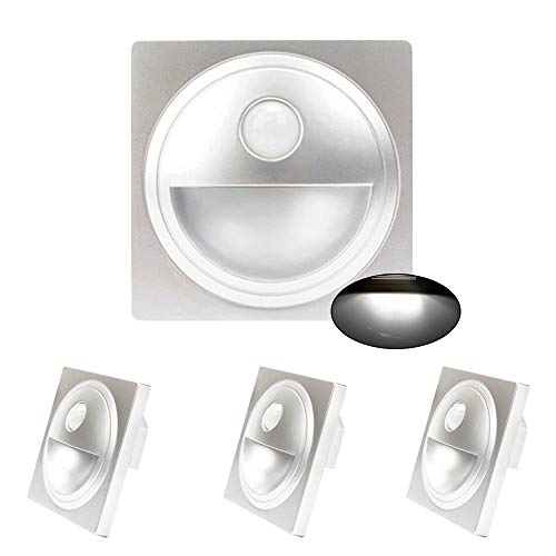 Arotelicht 4pcs Lampada da Parete a Led ad Incasso con Sensore di Movimento,bianco freddo 3000k, per 60MM Scatole di Commutazione, 230v Copertina d'Argento