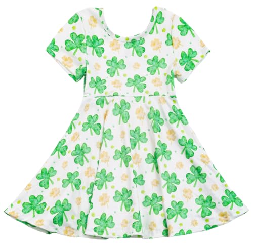 Image of Unique Baby Girls' Short Sleeve Everyday Printed Dresses for Kid and Toddler, Sizes 2T-12Y