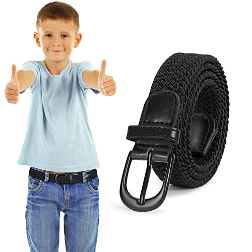 WHIPPY Geflochtener Kinder Gürtel für Jungen Mädchen Elastischer Stoffgürtel Gewebte Stretch Gürtel für Teenager Junioren,Schwarz,85cm