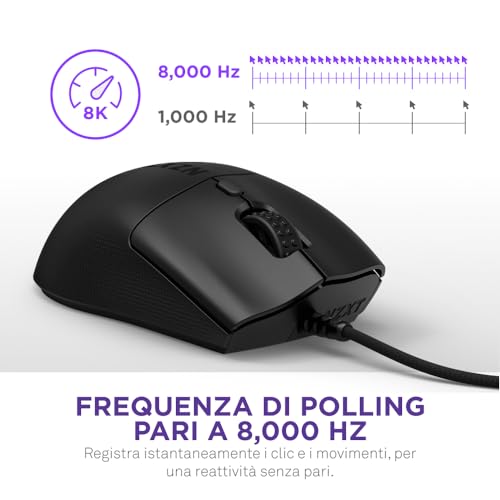 Lift 2 Ergo | Mouse gaming con cavo leggero ed ergonomico | Design leggero 61 g | Polling rate 8K | Switch ottici | Sensore ottico 26K DPI | Piedini 100% PTFE | Nero - Mouse gaming - Immagine 2
