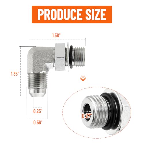 Image of 5 Pack 90 Degree Elbow Hydraulic Hose Fittings: 3 /8 inch JIC 37 Male x #6 SAE /ORB Male, Hydraulic End Connectors with Protection Cover - 6801-06-06