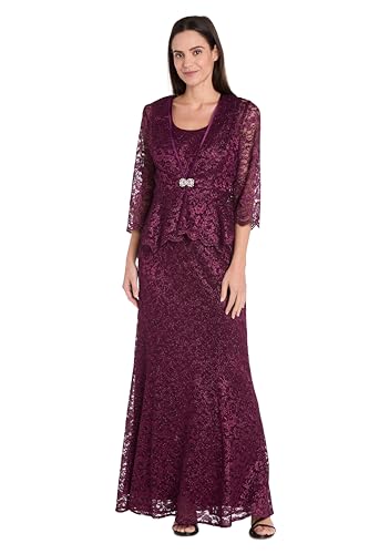 R&M Richards Womens Glitter Lace Two Piece Dress
