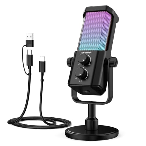 Image of NEEWER UM01 AI Noise Canceling USB Microphone, Plug & Play Cardioid RGB Condenser Mic Mute /Music Sync /App Control for Android Windows PC Mac PS4 /5 Gaming Recording Streaming Podcasting Studio Computer