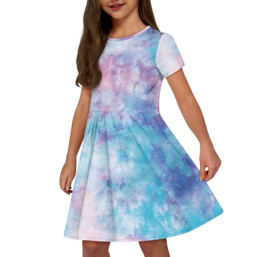 Girl's Casual Dresses for Girls Short Sleeve Dress with Pocket A-Line Swing Dress 2-14 Years4