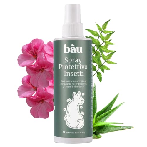 Bau Repellente Antiparassitario Spray per Cani Naturale con Olio di Neem per Cani, Repellente Zecche Spray, Allontana Insetti Naturale, Antizanzare con Oli Essenziali Citronella e Geranio