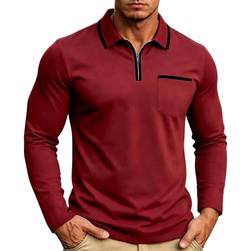 Polo Hombre Manga Corta,Camisa Manga Larga Cuello Contraste Tejido Transpirable Estilo Casual Ideal Uso Diario Hombre