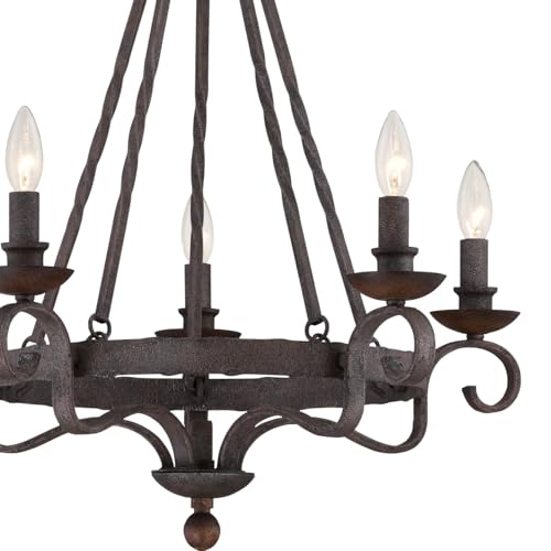 Image of Quoizel Noble 24 inch Candle-Style Chandelier, 5-Light, Rustic Black | Solid Wood Accents, European Style, Adjustable Height Up To 78 inch