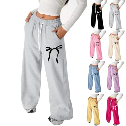 Girl's Bowknot Baggy Sweatpants Cute Straight Leg Athletic Pants With Pockets Clothes For Teen Girls 4-13 Years