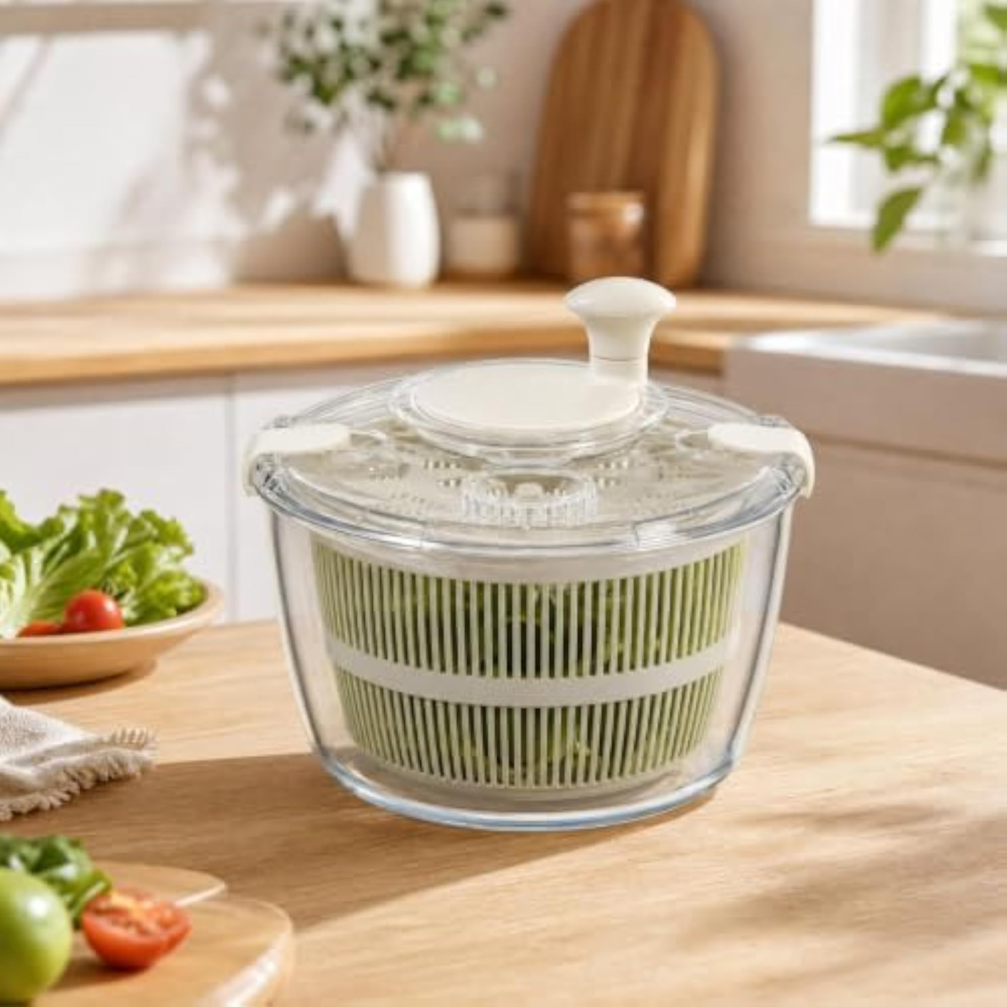 Kitchen Tool Transparent Manual Salad Dryer with Glass Bowl
