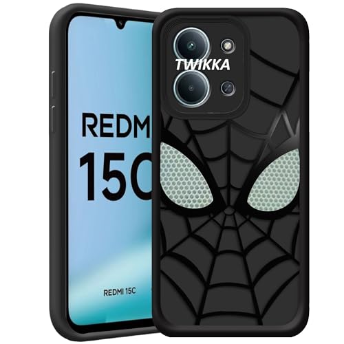 Image of Stylish Spider Back Case Cover Compatible for Mi Redmi 15C 5G | Spidey Face Mask Case | Soft Silicone | Camera & Full Body Protection | Shock Proof | (Black)