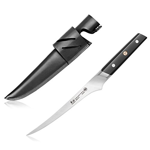 Cangshan TC Series 1020472 Swedish Sandvik 14C28N Steel Forged 7-Inch Fillet Knife and Leather Sheath Set