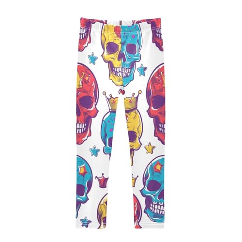 Bolaz Toddler Girls Leggings Printed Yoga Pants Leggings Yellow Blue Green Purple Skulls for Kids