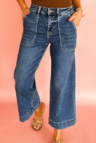 Urchics Womens Casual Pants Blue Cropped High Rise Wide Leg Jeans3
