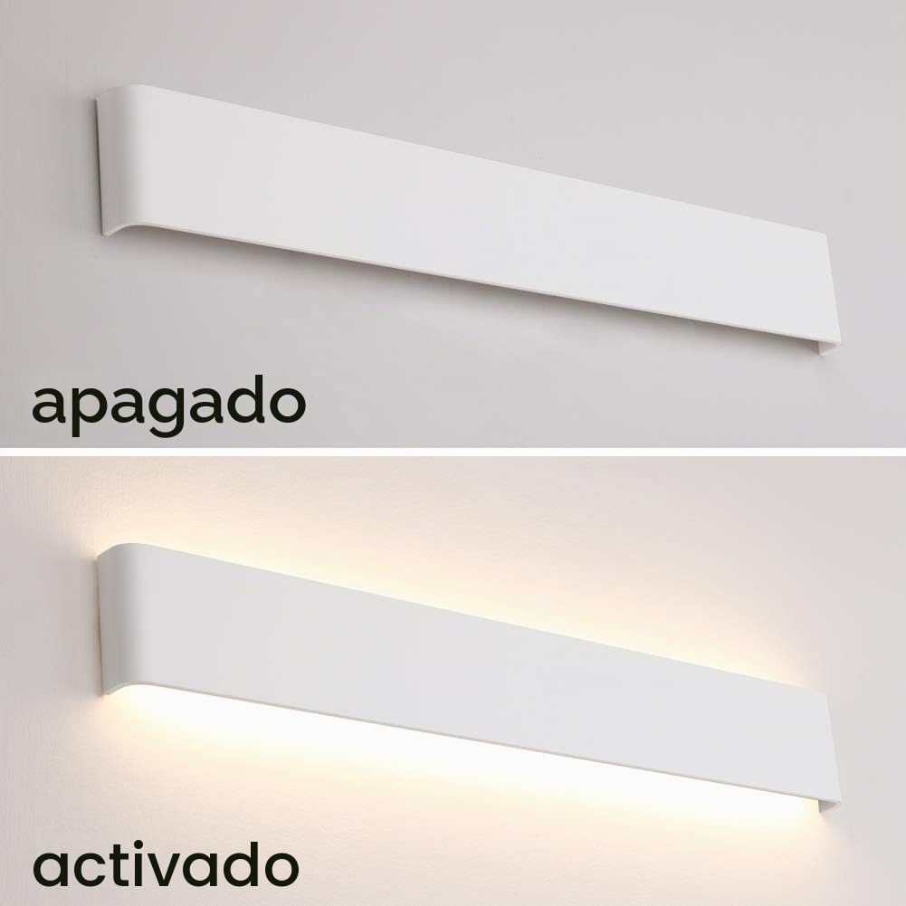 Klighten Lámparas de Pared Led Interior 61cm, 20W Aplique de Pared Arriba Abajo Moderna, Luz de Pared de Aluminio para Salas, Escalera, Dormitorios, Pasillos, 1990 Lumen, Blanco Cálido 3000K, Blanco
