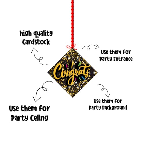 Image of Balloonistics inchCongrats inch Theme Hanging Decorations (Pack of 12) - Double-Sided Cardstock Congratulations Bunting for Graduation, Promotions & Success Parties - Elegant Achievement Ceiling Decor with Ribbons (Hangings - Pack of 12)