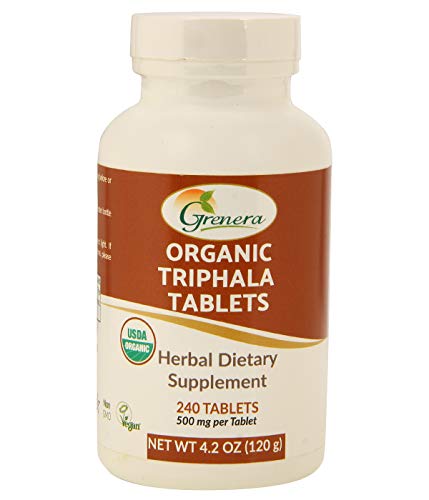 Grenera Organic Triphala Tablets - 240 Tablets/Bottle -Made with Organic Amalaki, Organic Bibhitaki, Organic Haritaki Fruit - USDA Organic, Vegan, Kosher Certified