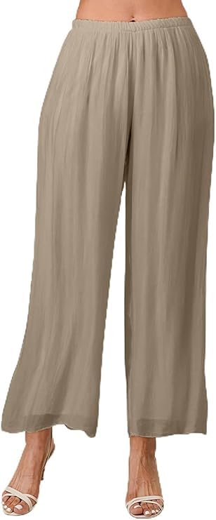 Italian Long Loose Silk Pants (US, Alpha, One Size, Regular, Regular, Taupe)