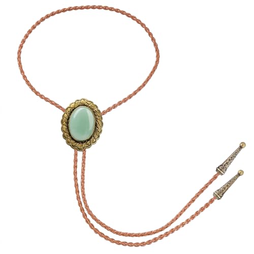Image of Jeilwiy Bolo Tie for Men Real Stone Westwern Cowboy Ties Silver Bolos Women Leather Necktie Gift for Birthday Christmas