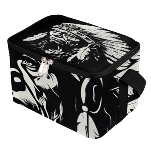 GzLeyigou Lunch Bags for Women Men 9 Cans,Indian Head Hot & Cold Food Delivery Bag Insulated Grocery Bag Insulated Lunch Box Ethic Mascot Cooler Bag for Office Work Picnic Beach