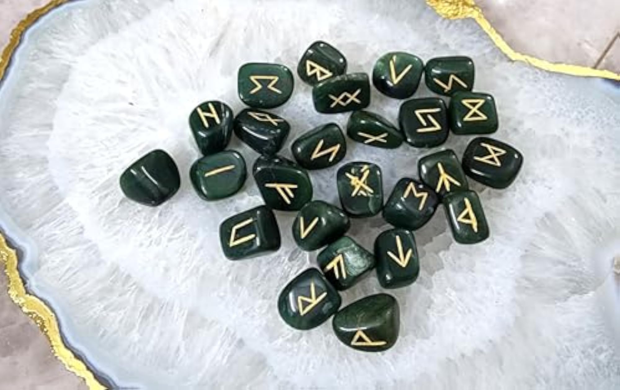 Jade Crystal Rune Set, Divination Tool for Tarot Reading
