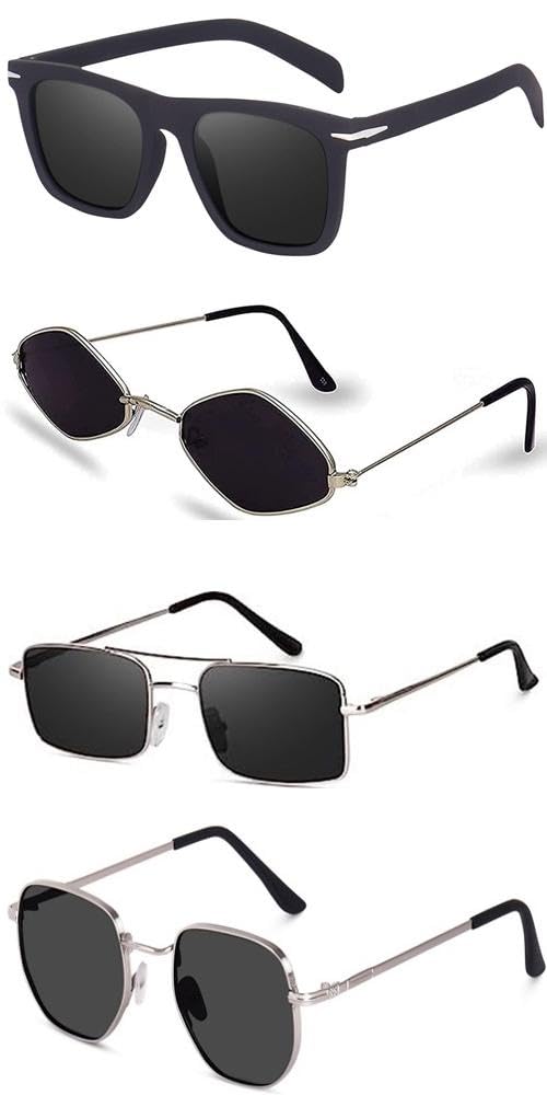 sheomy Unisex Combo offer pack of 4 shades glasses White Black Candy MC stan Rectangle Retro Vintage Narrow Sunglasses Women and Men Small Narrow Square Sun Glasses Combo offer pack of 4 MC stan 530-picture-13