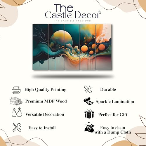 Image of The Castle Decor Abstract Art Multiple Frames Wall Painting for Living Room, Bedroom, and Hotels - Wooden Framed Digital Artwork (Multi Color - Design 1, 36x60 Inch)