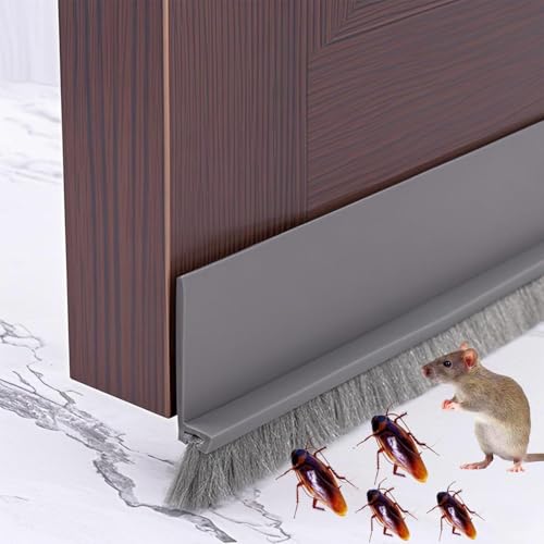 Image of Door Draft Stopper with Brush, Under Door Sweep for Exterior & Interior Doors, Weather Stripping Door Seal, Garage Window Blocker Noise Cold Air Insulation, Draft Guard (Grey (39 INCH))