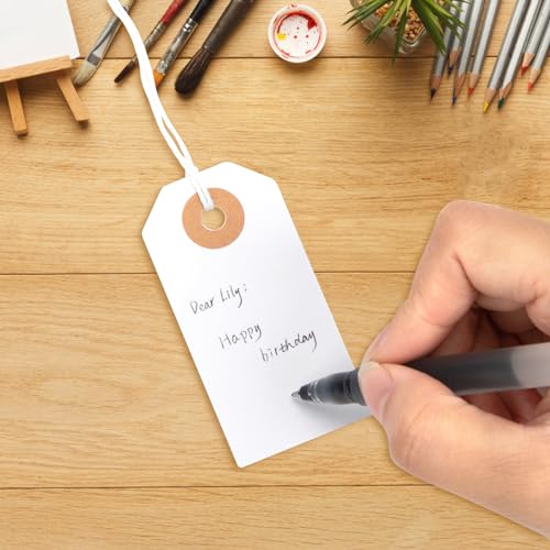 150PCS Blank Shipping Tag, 2 3/4 x 1 3/8 inches Manila Label Tags with String Reinforced Hole Writable Large Marking Hang Tags with Wire(White)