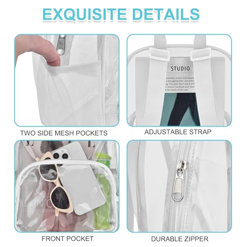Image of Busiuw Clear Backpack for Stadium Events Clear Backpack 12x12x6 with Front Pocket for Concert Sport Events Work Travel (White)