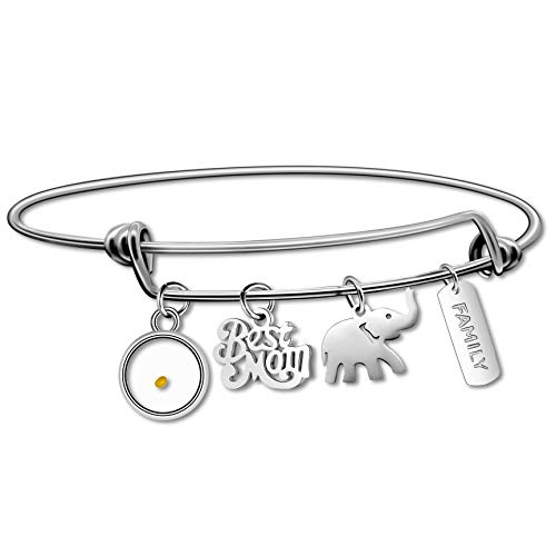 Image of Stainless Steel I Love Mom Bangle Mustard Seed Expandable Family Cuff Bracelet Mother's Day Gifts Y743