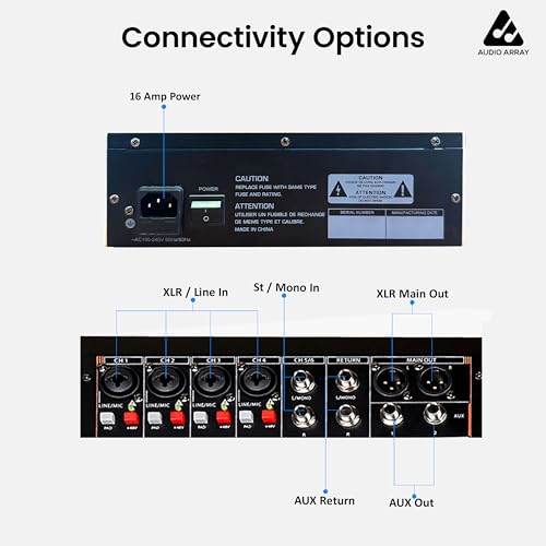 Image of Audio Array AM-Mix6 6-Channel Hybrid USB Audio Mixer with 6 Analog + 2 Digital Inputs, 48kHz /16-Bit, +50dB Mic Gain, PAD Switch, Dual AUX Sends,128 DSP FX, Balanced XLR Main Output, ≥102dB Max SPL