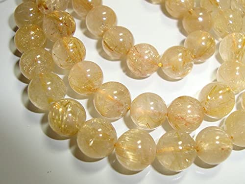 Quartz rutilé doré véritable perles rondes lisses 6.5-7mm pour fabrication de bijoux DIY