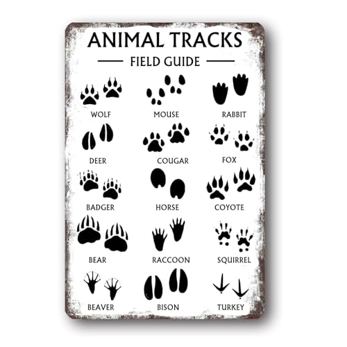 Image of AJHERO Animal Tracks Field Guide Wall Art Decor Rustic Retro Farmhouse Home Educational Poster Nursery Aluminum Sign