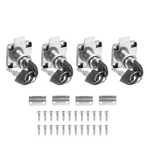 PATIKIL 4パックの鍵付き引き出しロック 異なる合金鋼製デスクトップロック 7/8"長3/4"直径シリンダーキャビネットロック ファイル引き出しRV収納用交換品 シルバー