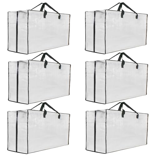 GONGKANGYUAN 6 Pack Heavy Duty Moving Bags, Extra Large Clear Storage Bags with Zipper and Handles, Moving Boxes & Storage Bins Alternative, Packing Supplies, Moving Supplies for Dorm Room Essentials