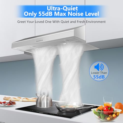 Image of 400 CFM Under Cabinet Range Hood 30 Inch, Stainless Steel Stove Vent Hood with 3 Speed Kitchen Exhaust Fan and Two Bright LED Light, Kitchen Hood 30 Inch for Duct /Ductless Convertible