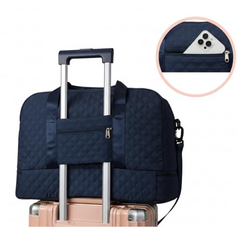 Image of WILDHORN 37 litres Nylon Travel Duffle Bag for Men & Women | 49 cm Weekender Gym Bag with Back Zipper Pocket & Trolley Strap | Overnight Cabin Luggage Shoulder Bag (Navy Blue)