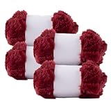 Red Faux Fur Yarn, Soft Fluffy Chunky Yarn for Hand Knitting, Cozy Plush for DIY Scarves, Hats, Blankets, Cushions, 4 Skeins