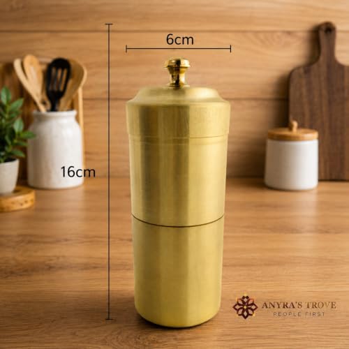Image of ANYRA'S TROVE Pure Brass Filter Coffee Maker,South Indian Madras Kappi Drip Decoction Coffee Brewer, Coffee Filter with upto 5 cups,Home & Kitchen