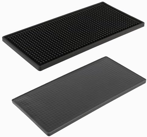 ZEONHEI 2 sztuki 30 x 15 cm mata barowa, silikonowa mata ociekowa, prostokątna, gumowa mata barowa, mata do kawy, mata ociekowa do kuchni, baru, klubu, czarna
