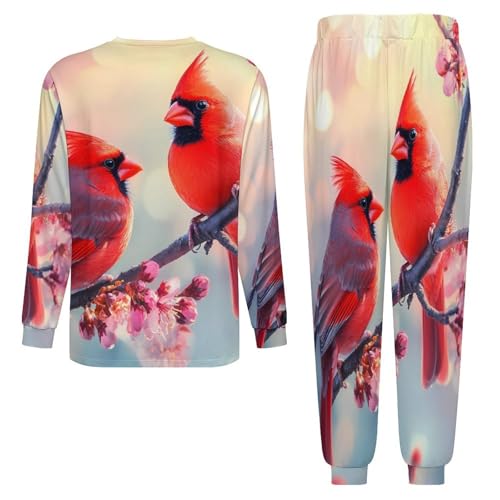 Cardinal Bird Flowers Men’s Pajama Set Long Sleeve Top And Pants Loungewear Sleepwear Pjs Nightwear4