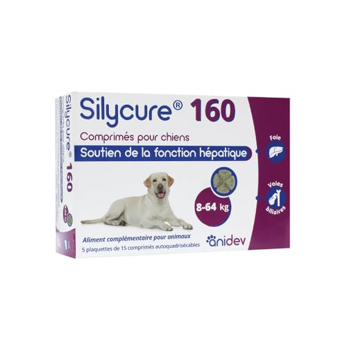 ANIDEV Silycure 160 - Aliment complémentaire Soutien Fonction hépatique Chien - Silybine Chardon Marie - Comprimés appétents quadrisécables - 75 comprimés