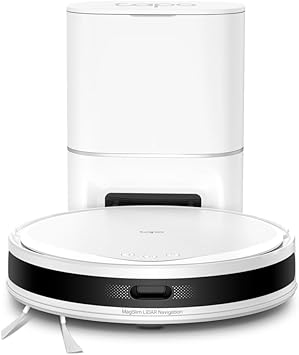 Tapo RV20 MAX Plus Robot Aspirador, Blanco, con 5300Pa de succión, Base de autovaciado, navegación láser LiDAR, mapeo Inteligente, Limpieza 4 en 1, Control por Voz y App, Solo 83 mm de Alto1