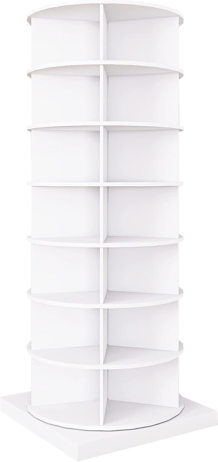 Pvillez Modern 7-Tier White Rotating Shoe Rack Tower, Freestanding Spinning Shoe Rack, Revolving 360 Shoe Rack Storage Organizer, Round Rotating Shoe Rack for Entryway Hallway, Holds 35 Pairs of Shoes
