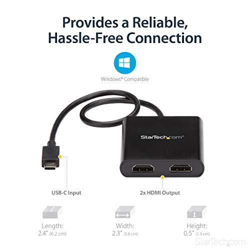 Image of StarTech USB-C to Dual HDMI MST Hub, 4K 30Hz /1080p 60Hz, TB3 /TB4 /USB4