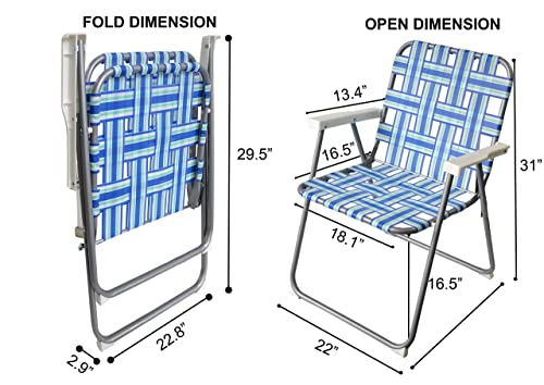 Zxdin3 Foldable Webbing Retro Lounge Lawn Beach Camp Chair Portable Lightweight For Adult With Armrest | Picnic Bbq Rv Trip Patio Garden Rest | Outdoor Collapsible Backrest Seats Summer Blue Stripe #TOP2