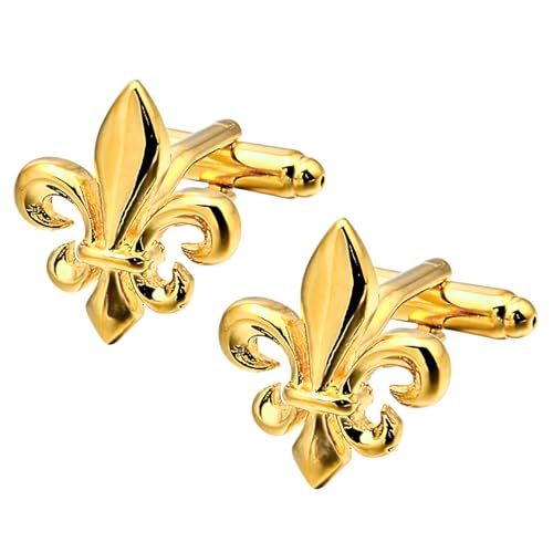 Bouton de Manchette Fleur de Lys Doré | Boutons de Manchette Classique et Elégant | Cadeau Chemise de Mariage pour Homme | Accessoires Hommes Design |...