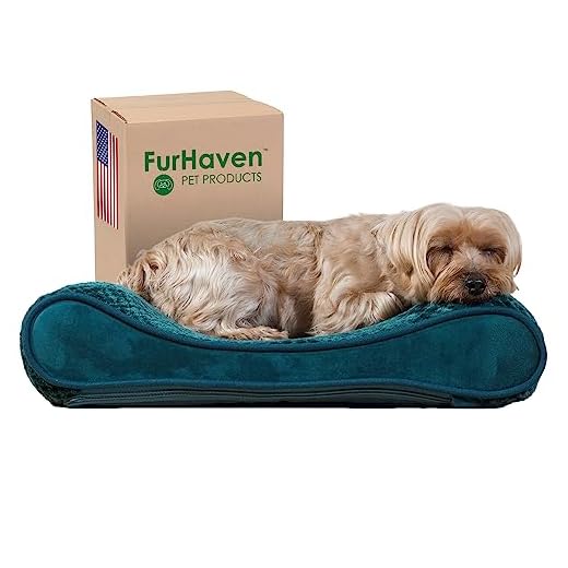 Furhaven Small Orthopedic Dog Bed Minky Plush & Velvet Luxe Lounger w/ Removable Washable Cover - Spruce Blue, Small
