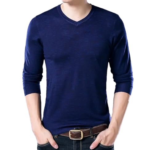 Men Knitted Pullover V Neck Sweater Solid Color Slim Fit Autum Sweater