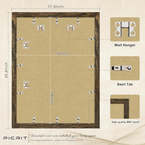 Image of Picrit 16x24 Rustic Brown Picture Frame, Poster Frame for Wall, 3 Pack